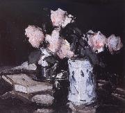 Samuel John Peploe Roses in a Blue and White Vase,Black Background Sweden oil painting artist